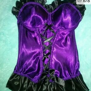 Purple Satin Camisole with Black Lace